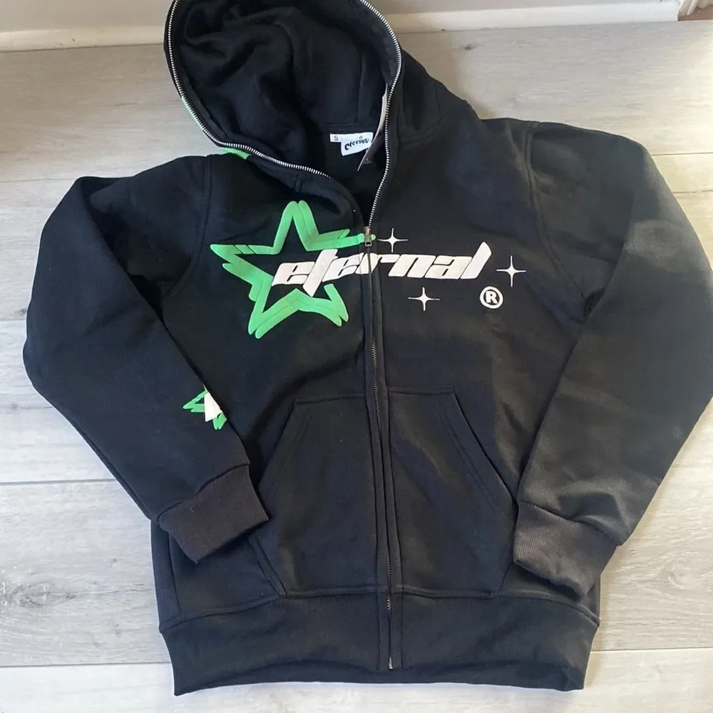 Eternal Mens Hoodie‎ Zip Up Black/green/white. Nwt